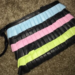 New Inge Ruffle Leather Clutch Purse Wristlet